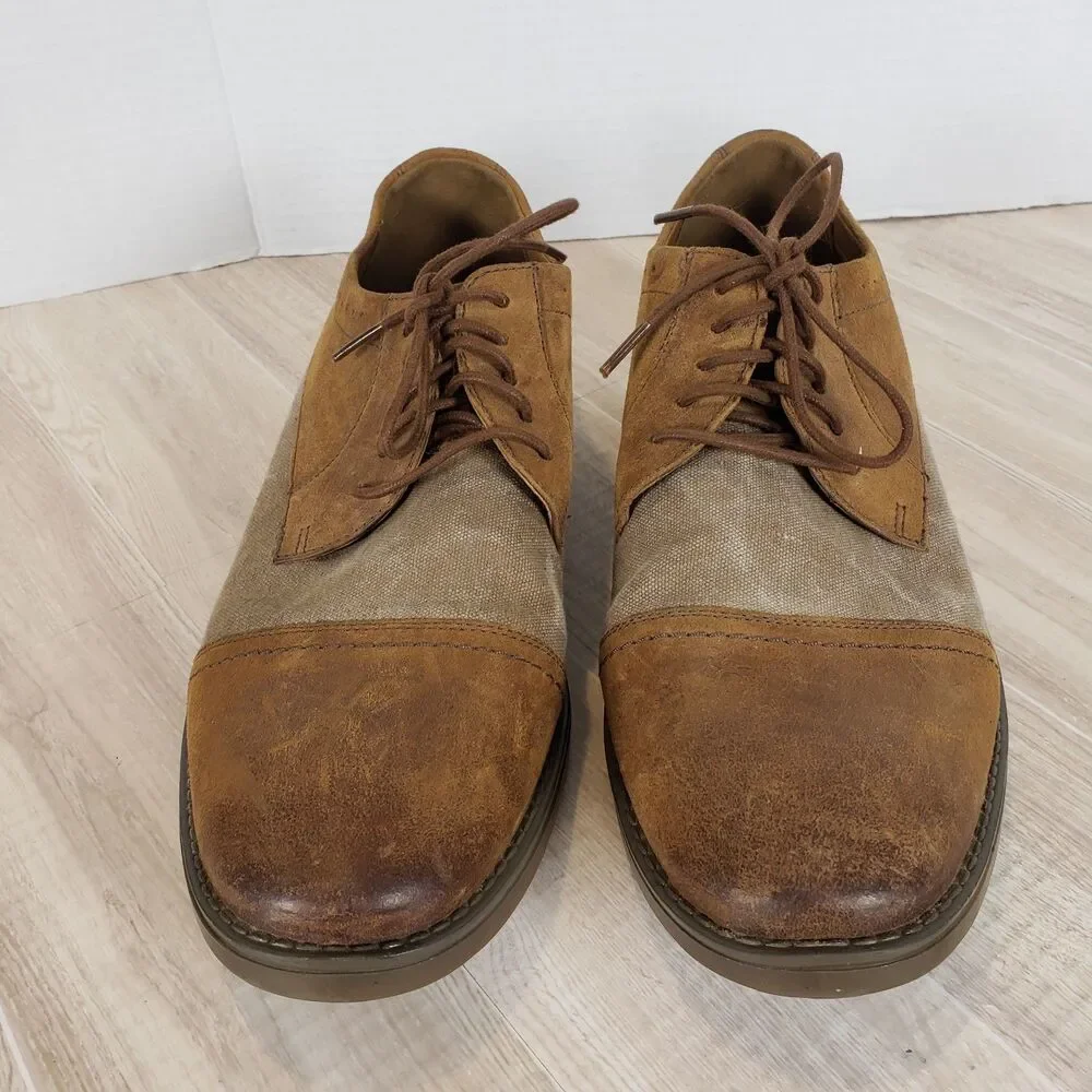 CLARKS Garren Mens Cap Toe Oxfords Lace Up Leather Fabric Brown size 10.5